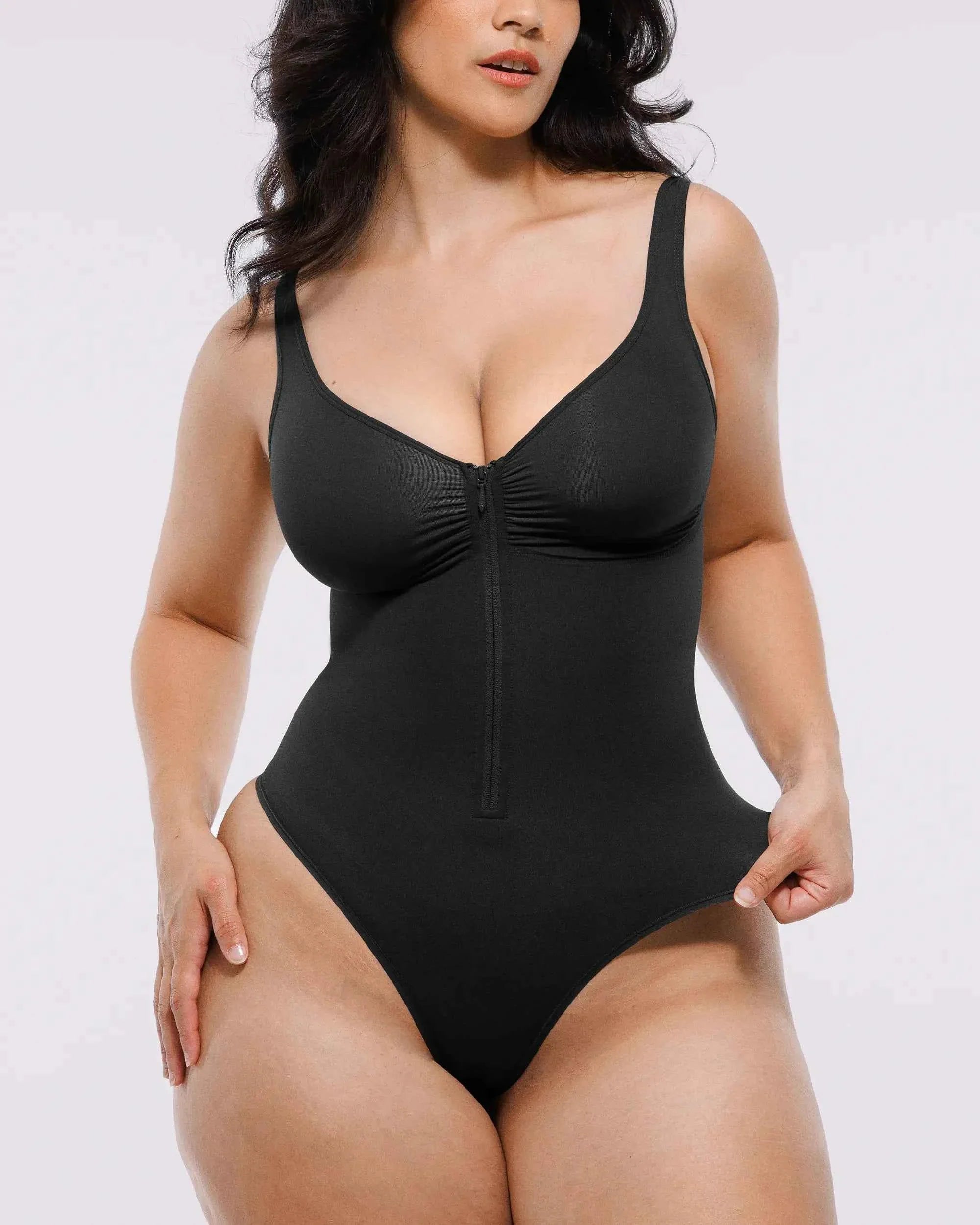 Bare Essentials Thong Bodysuit - Skin Flow Zipper Front