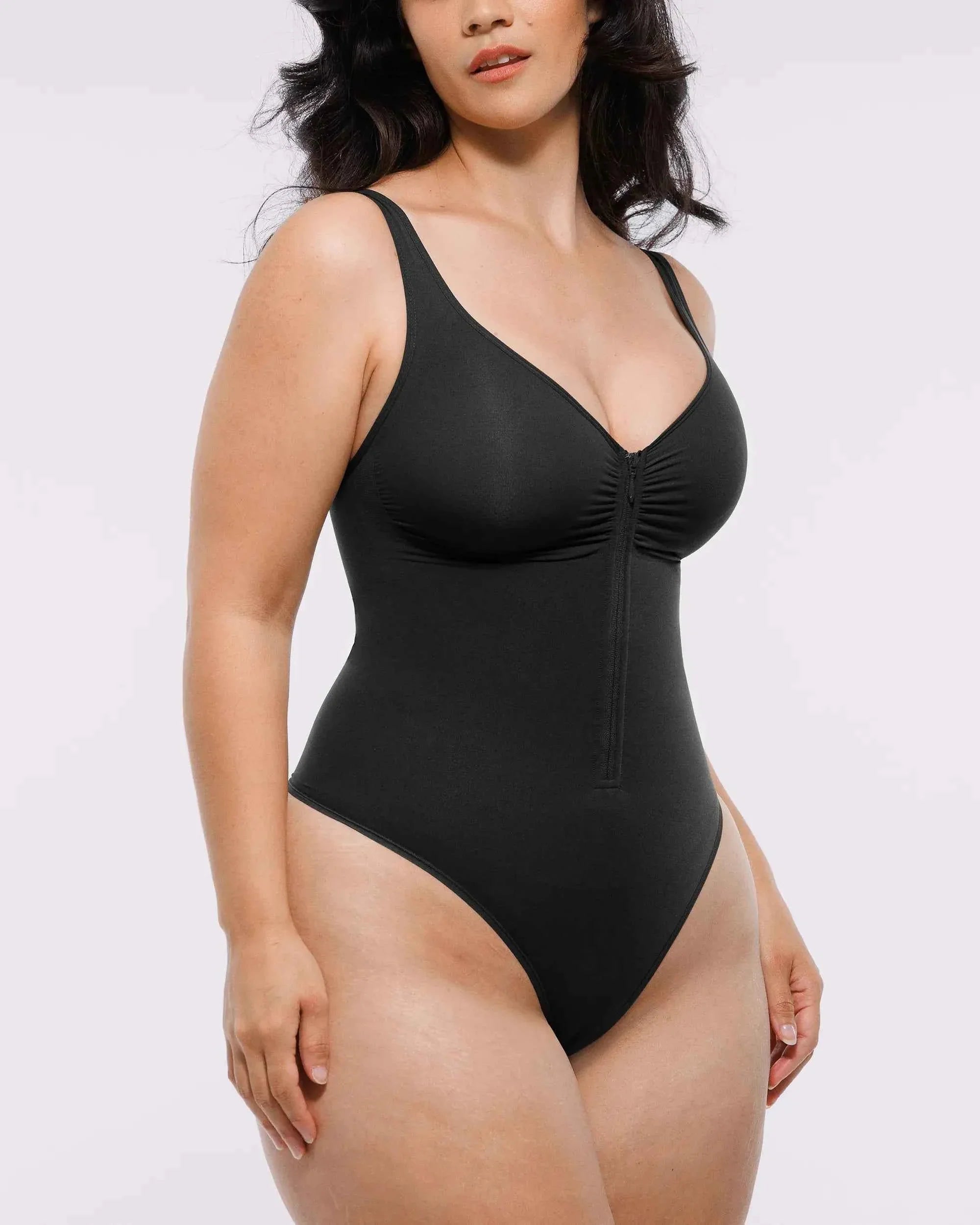 Bare Essentials Thong Bodysuit - Skin Flow Zipper Front