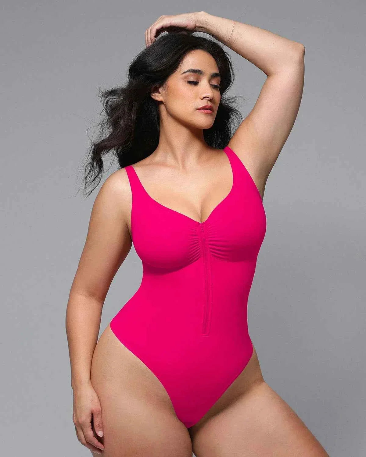 Bare Essentials Thong Bodysuit - Skin Flow Zipper Front