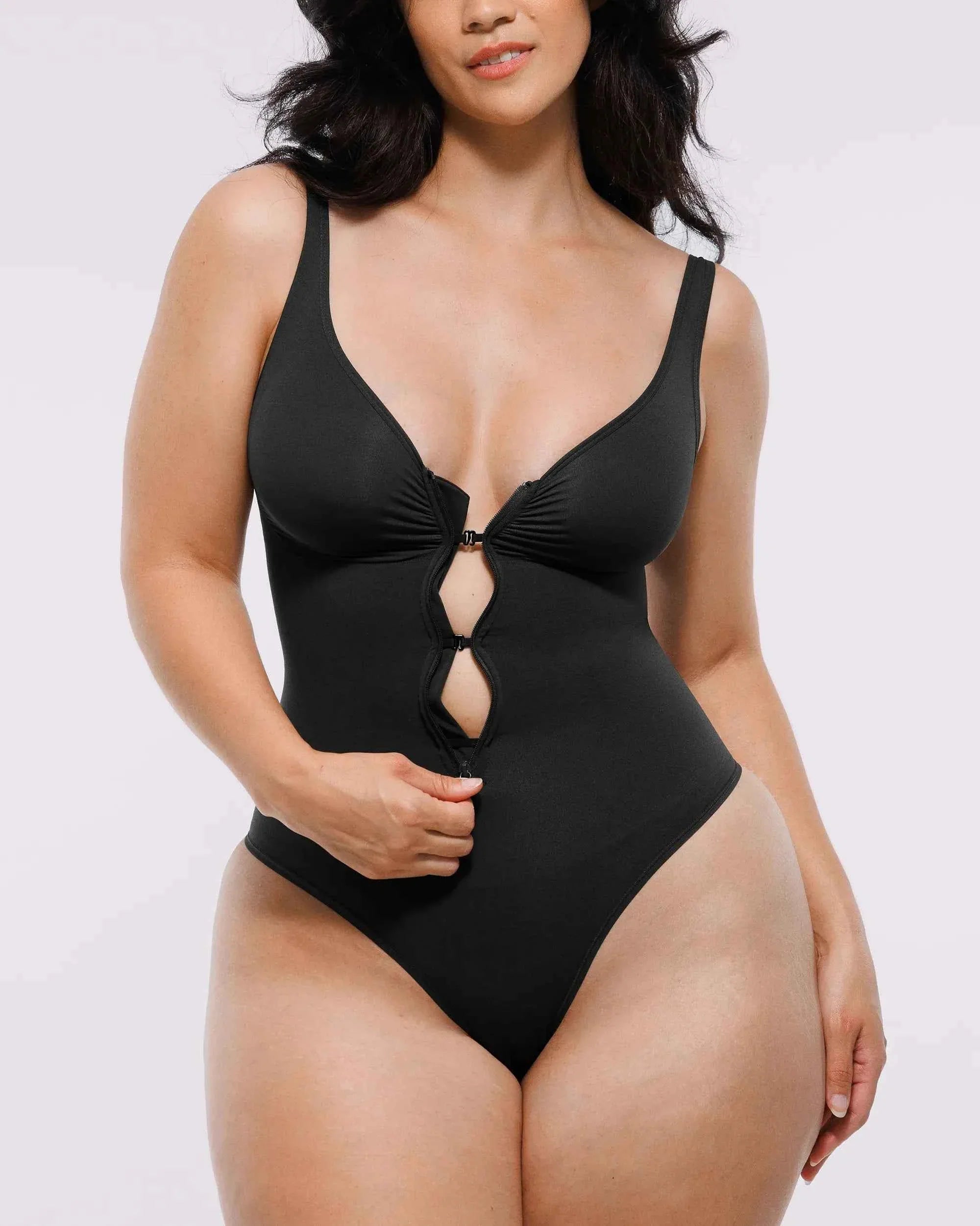 Bare Essentials Thong Bodysuit - Skin Flow Zipper Front