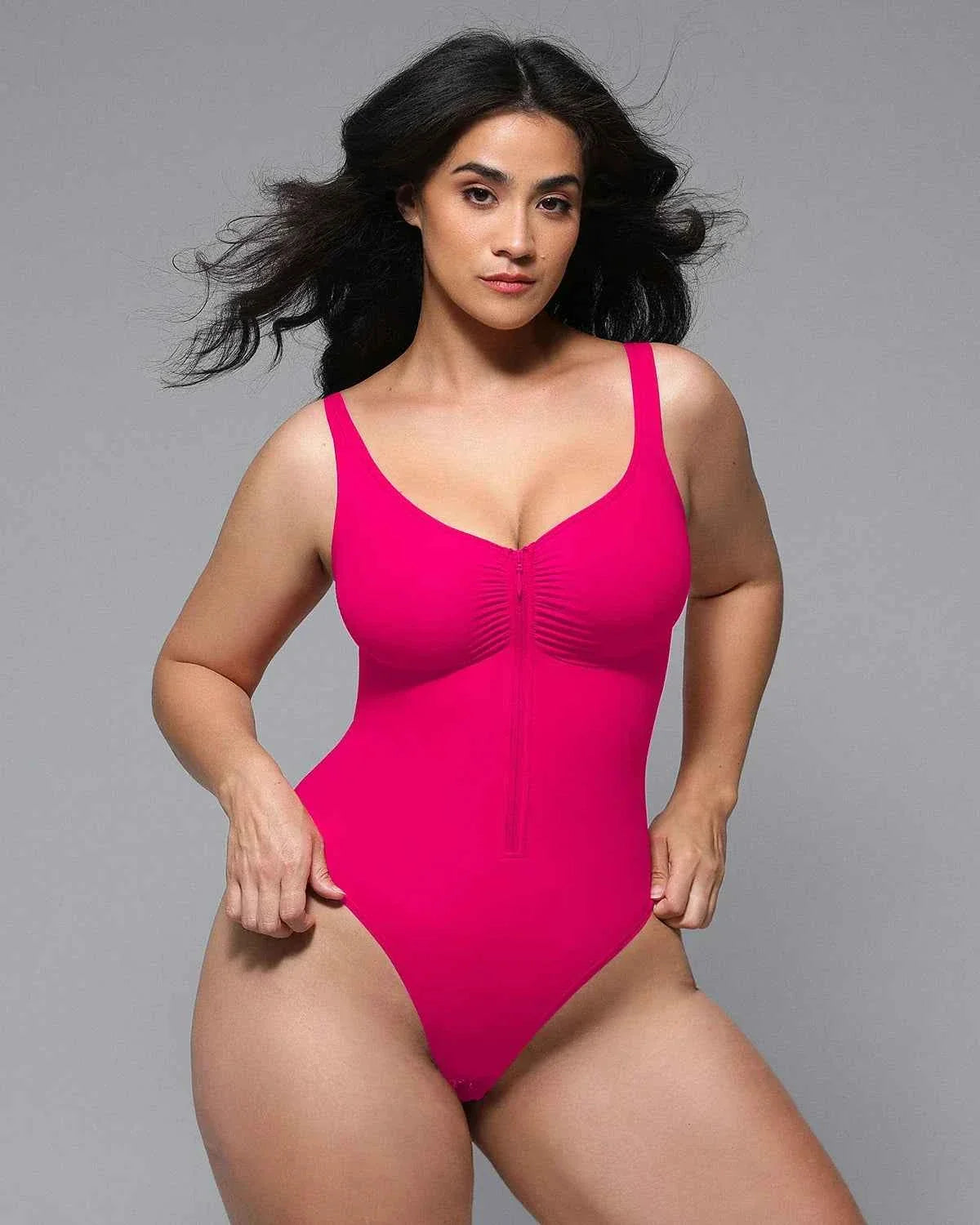 Bare Essentials Thong Bodysuit - Skin Flow Zipper Front