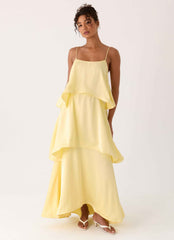 Becka Maxi Dress - Yellow Tiered Low Back
