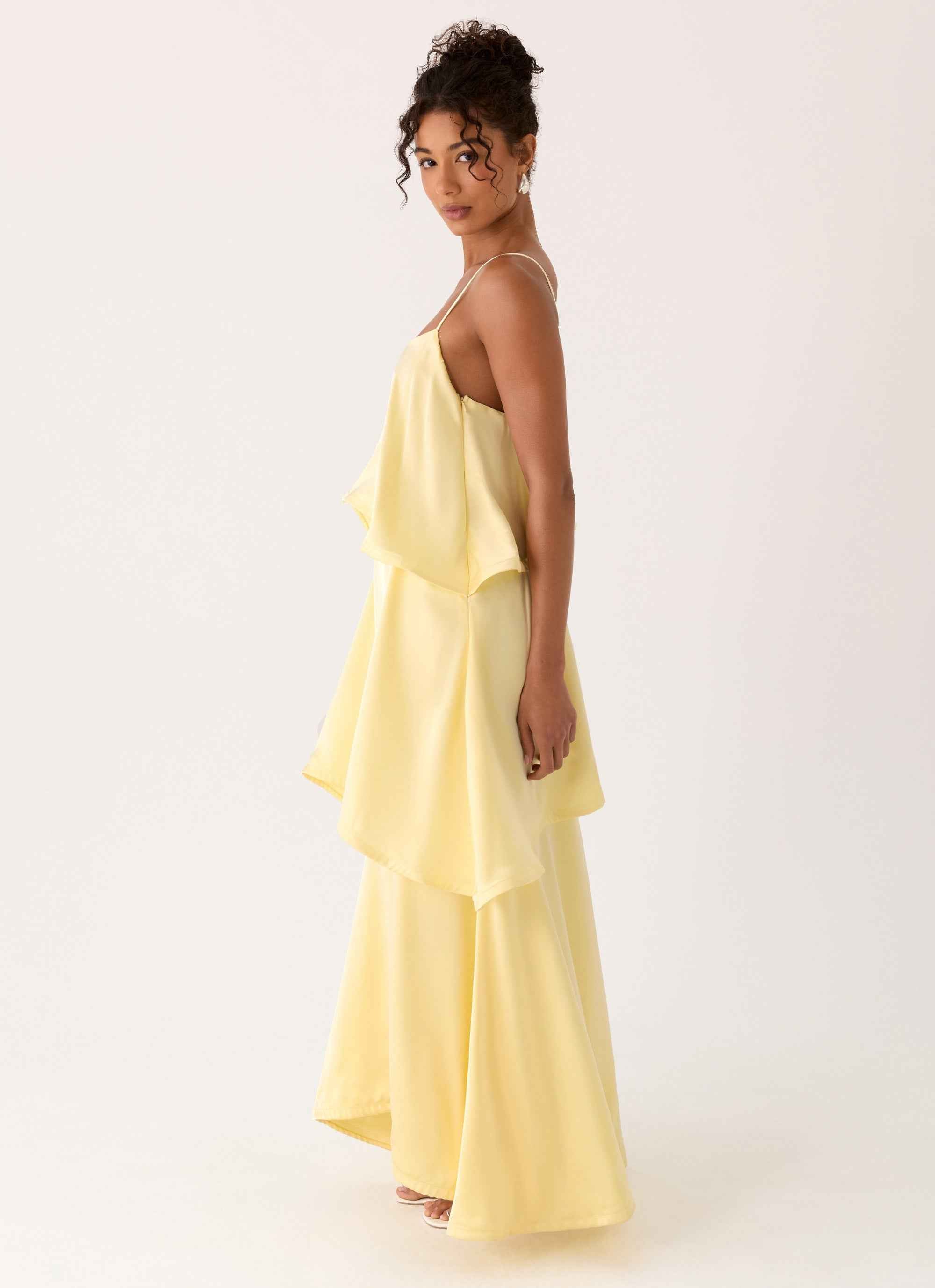 Becka Maxi Dress - Yellow Tiered Low Back