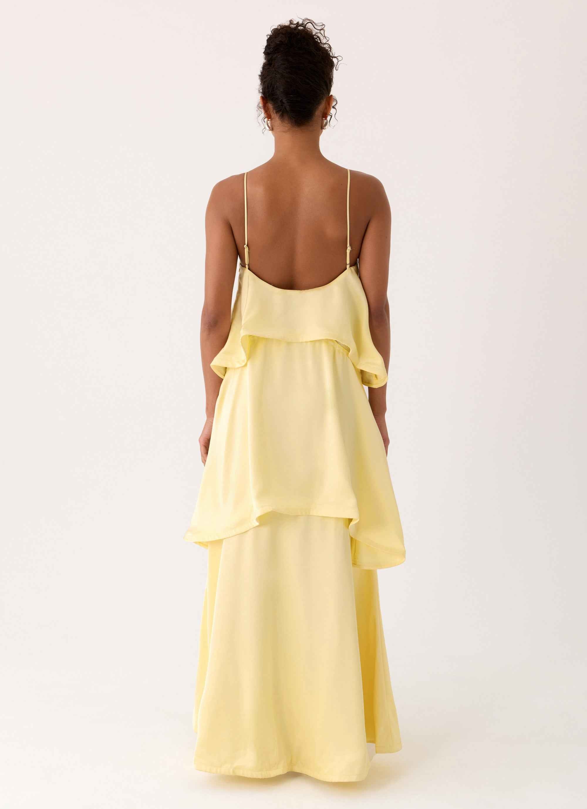 Becka Maxi Dress - Yellow Tiered Low Back