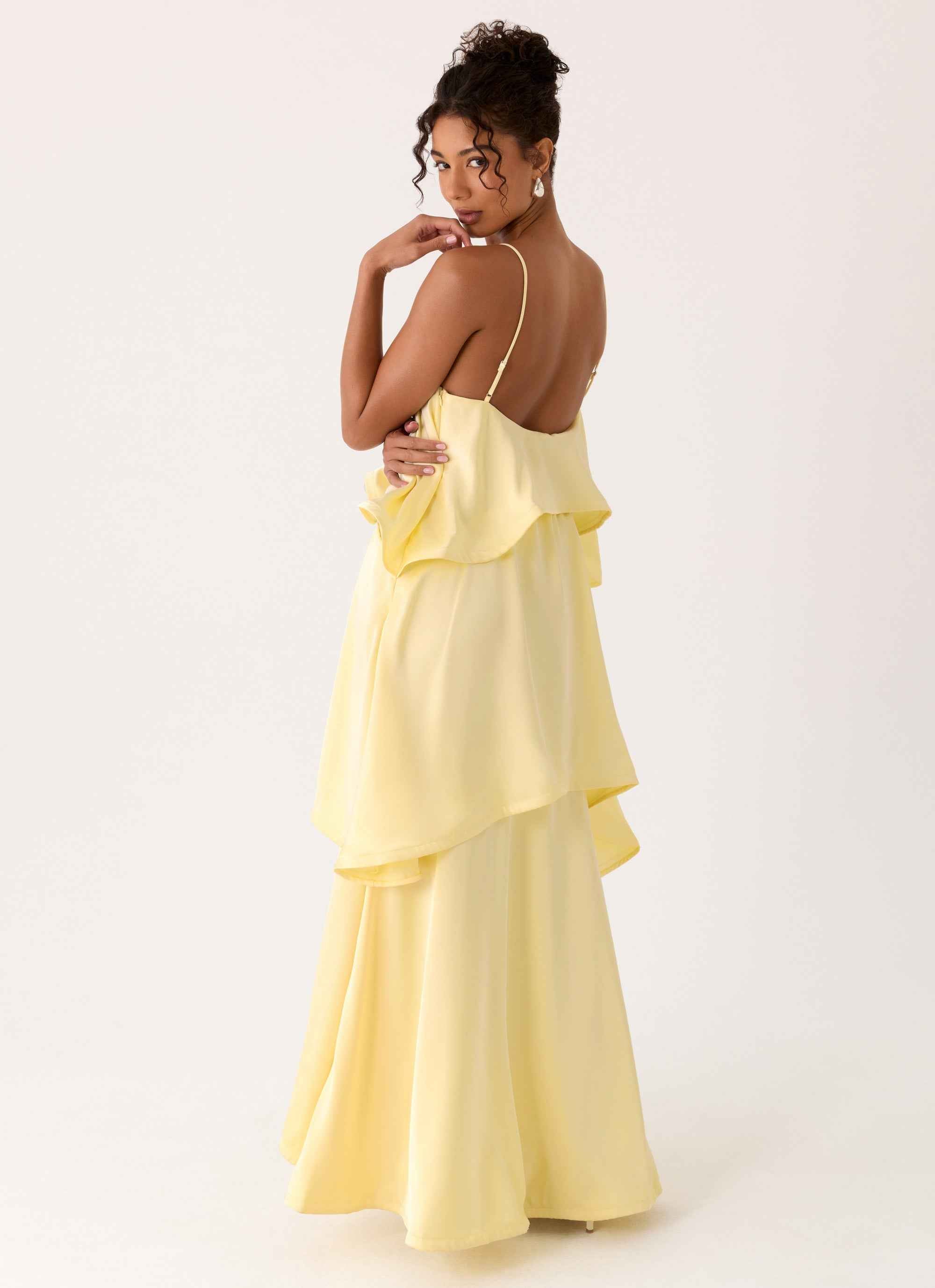 Becka Maxi Dress - Yellow Tiered Low Back