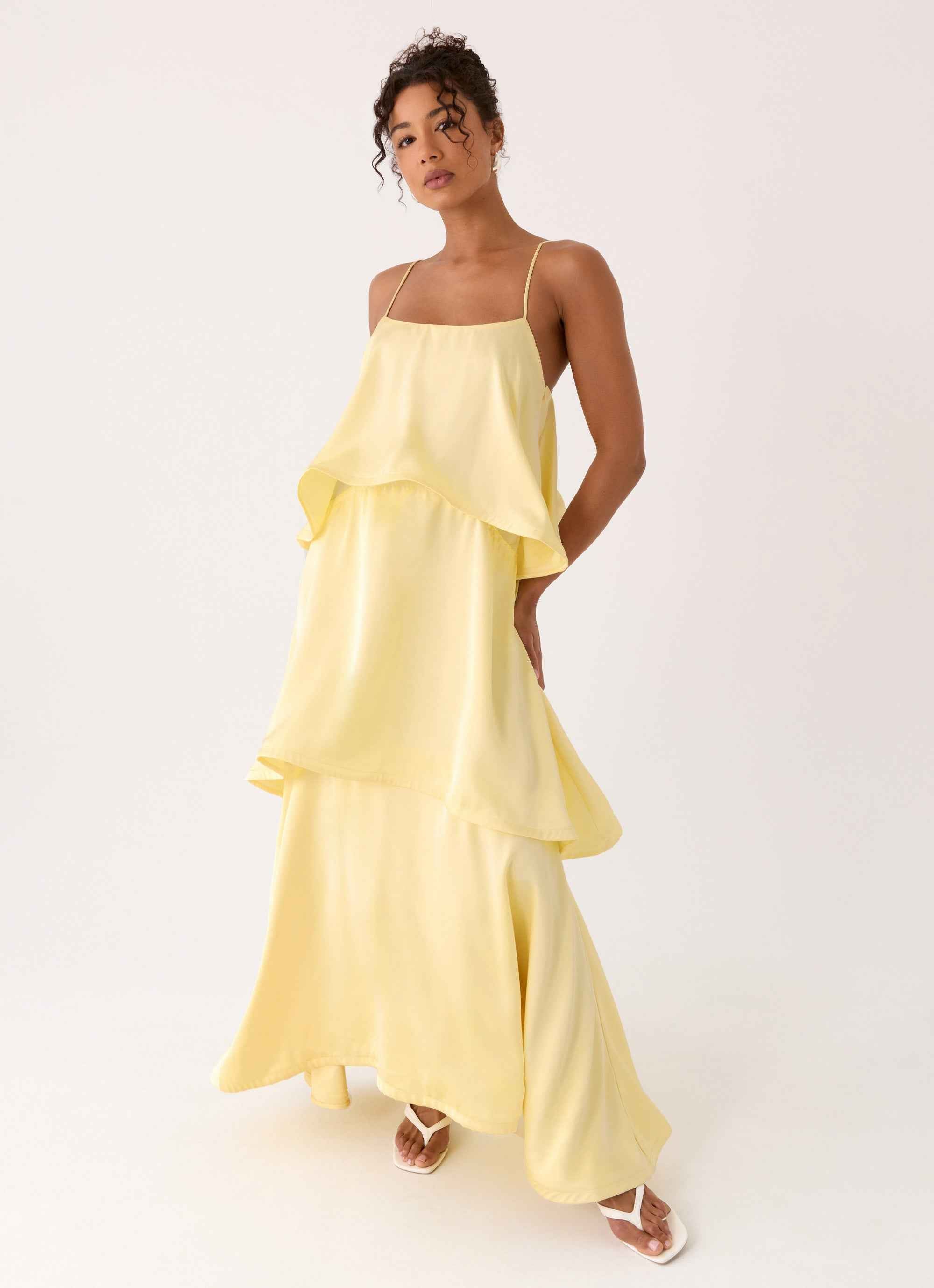 Becka Maxi Dress - Yellow Tiered Low Back