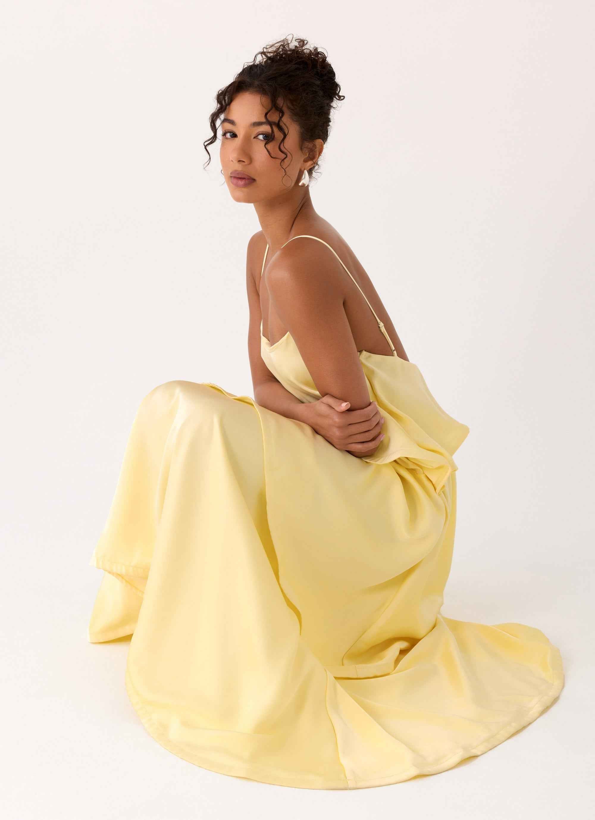 Becka Maxi Dress - Yellow Tiered Low Back