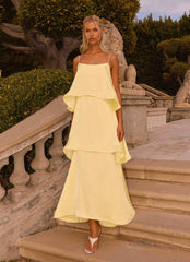 Becka Maxi Dress - Yellow Tiered Low Back