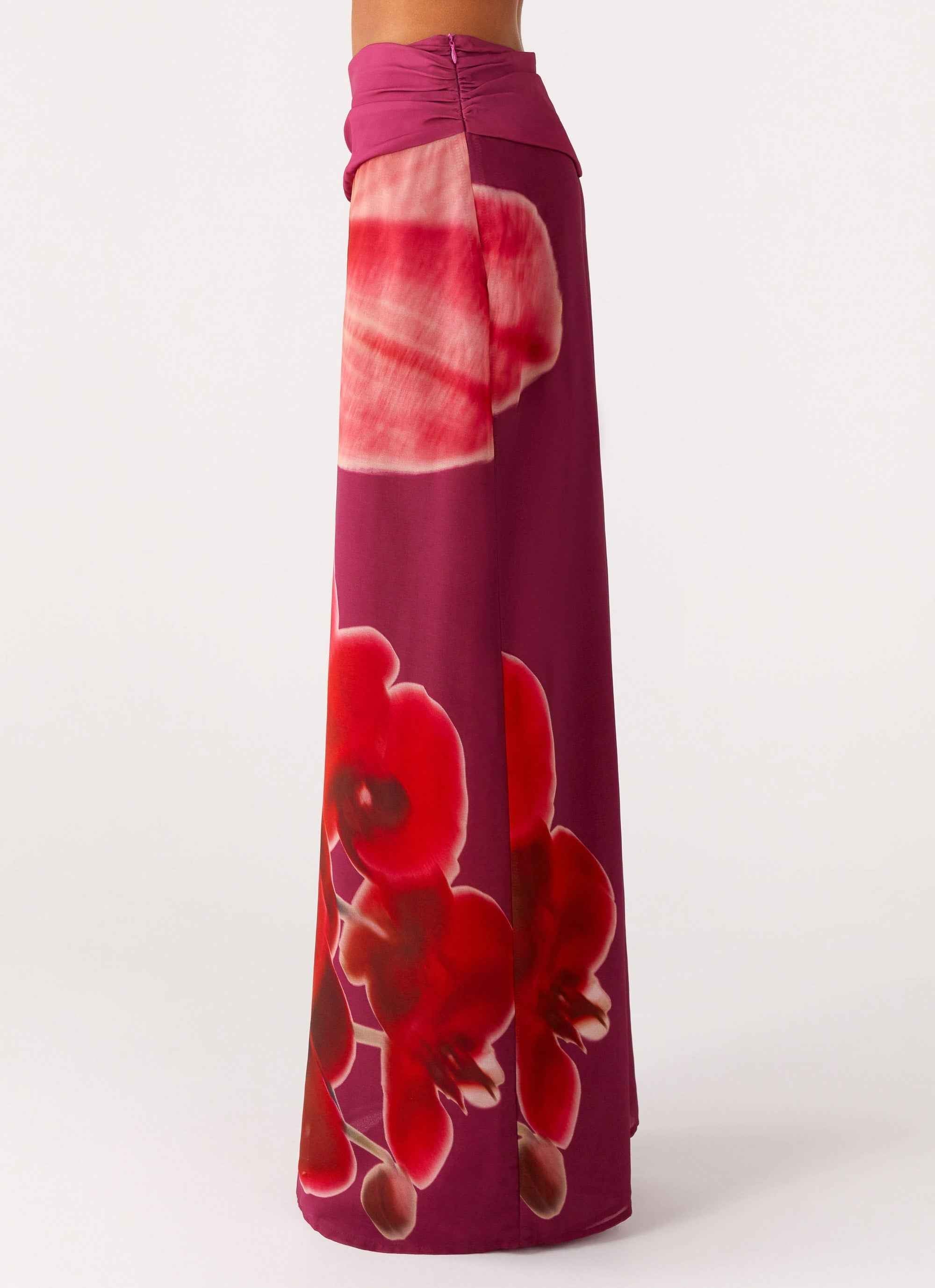Blushing Bloom Maxi Skirt - Violette Ruched