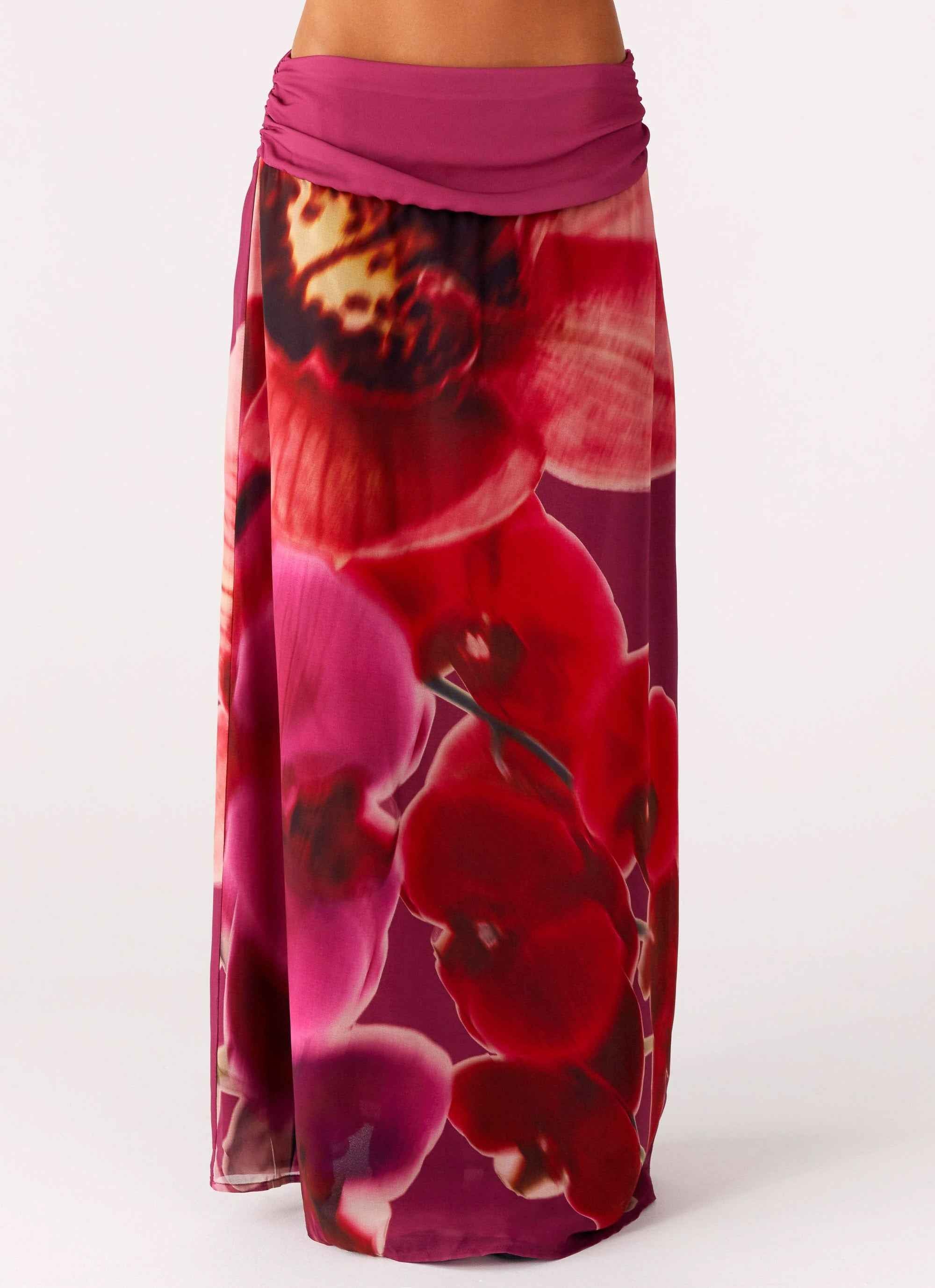 Blushing Bloom Maxi Skirt - Violette Ruched