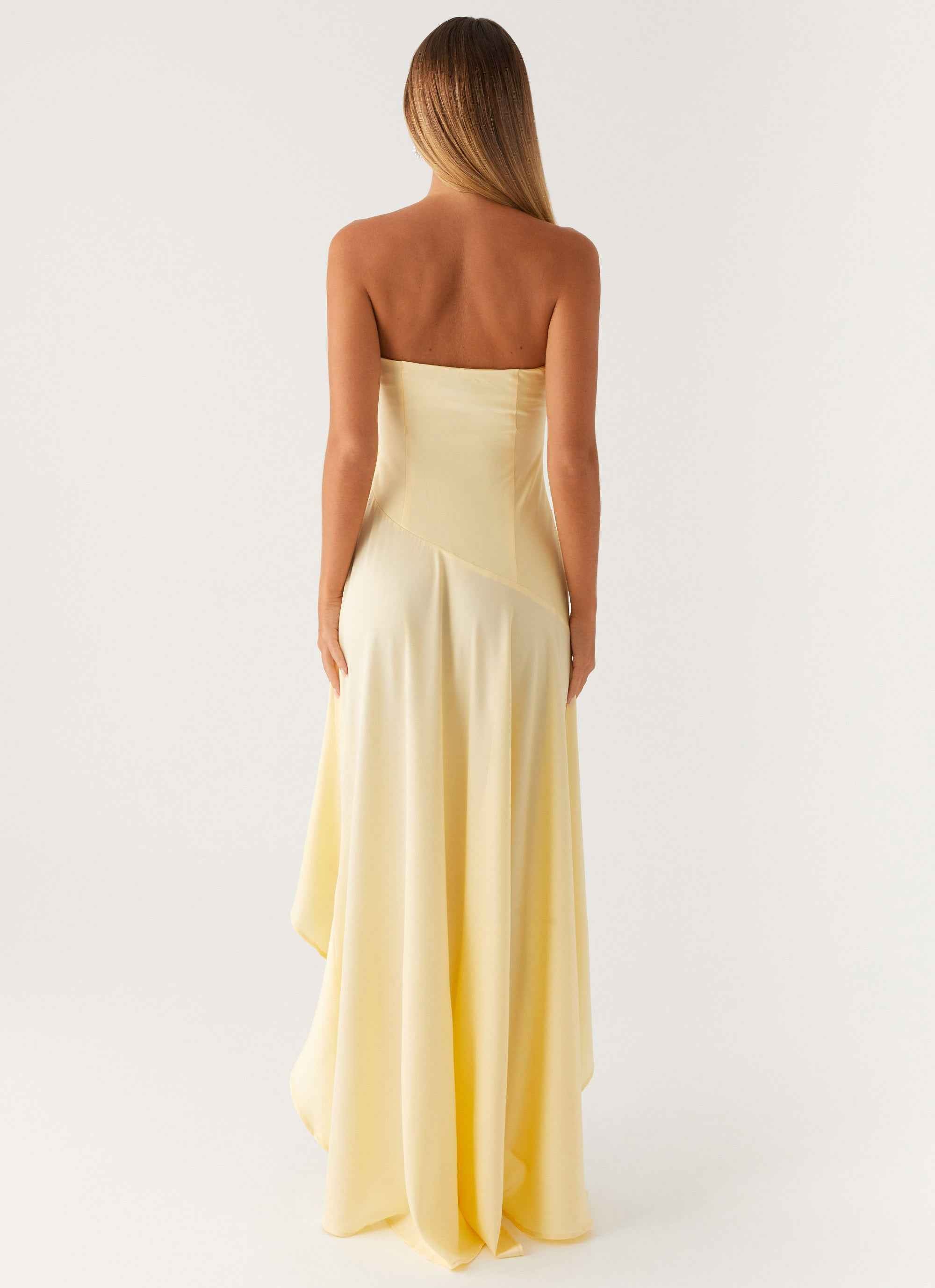 Bodie Maxi Dress - Pastel Yellow Satin Strapless