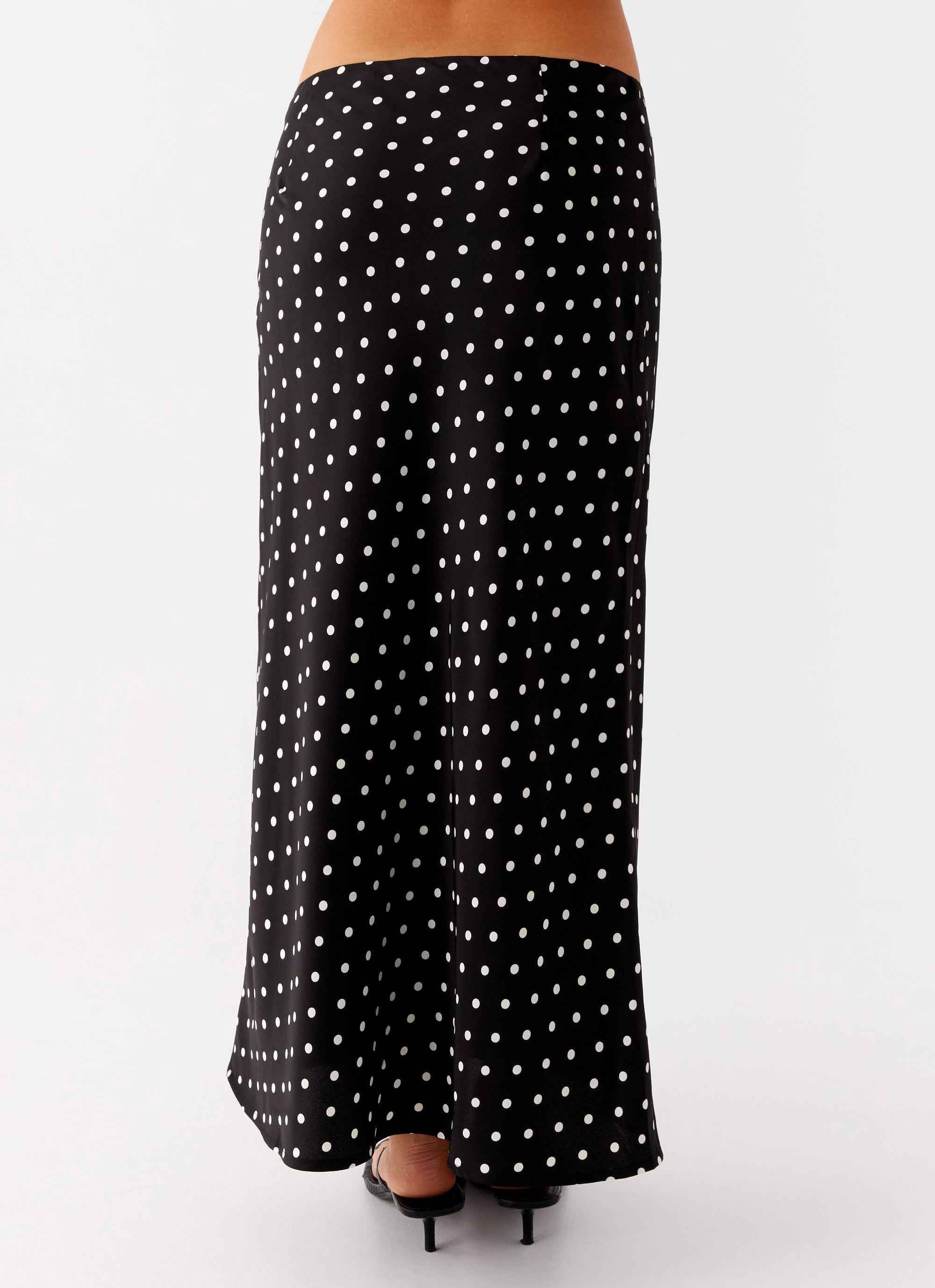 Breanne Midi Skirt - Black Polka Dot Satin