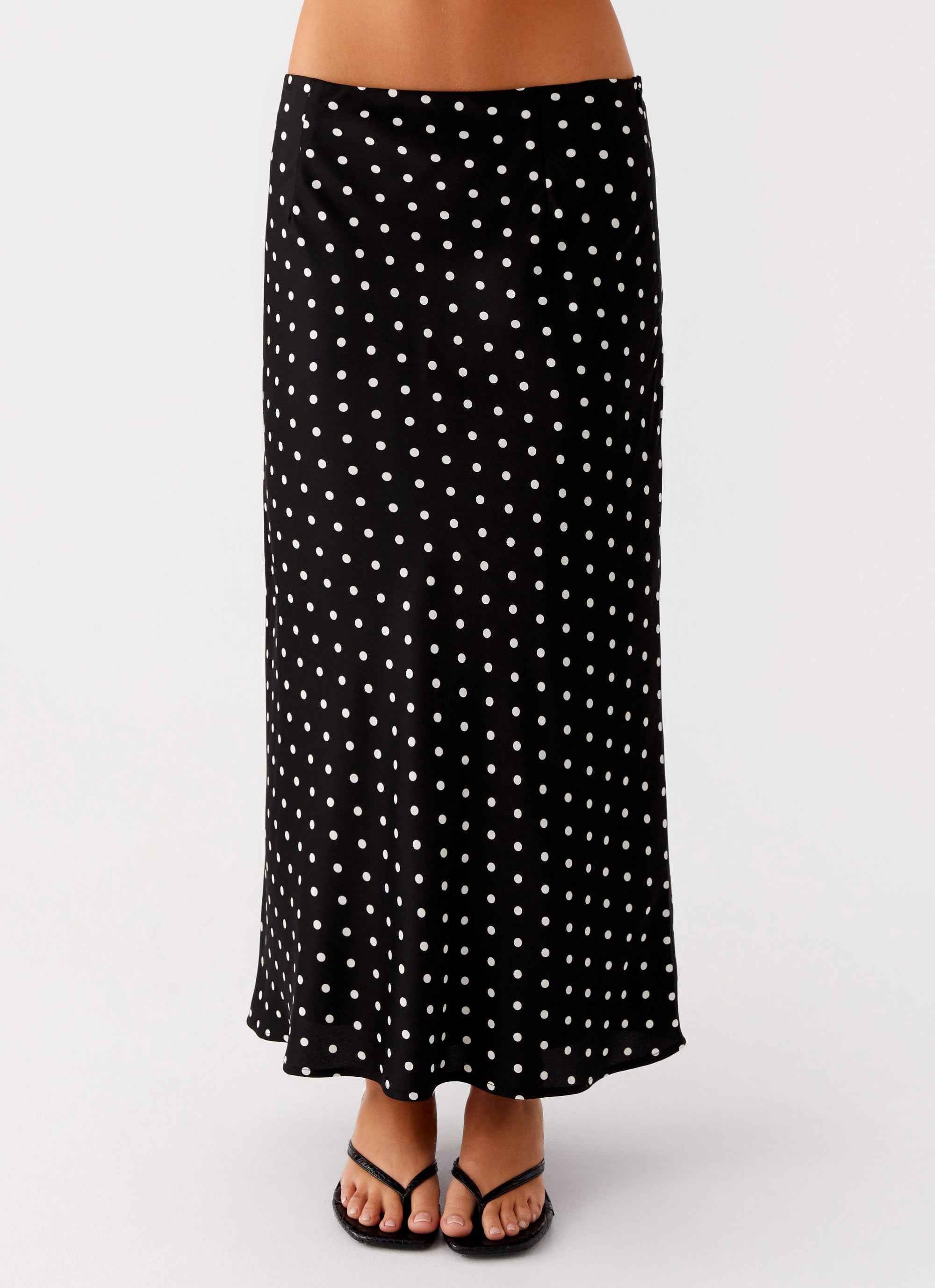 Breanne Midi Skirt - Black Polka Dot Satin