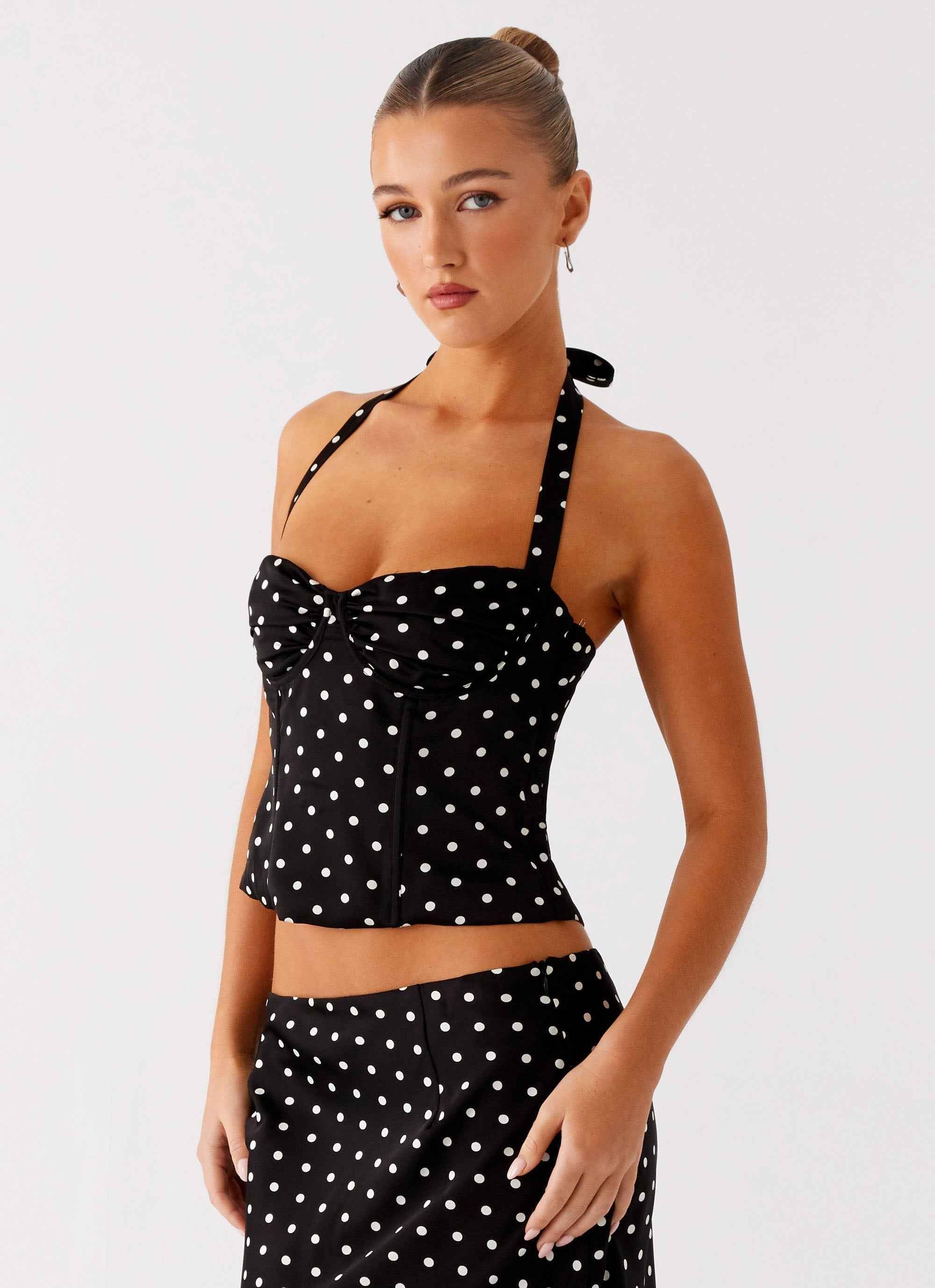Breanne Midi Top - Black Polka Dot Corset