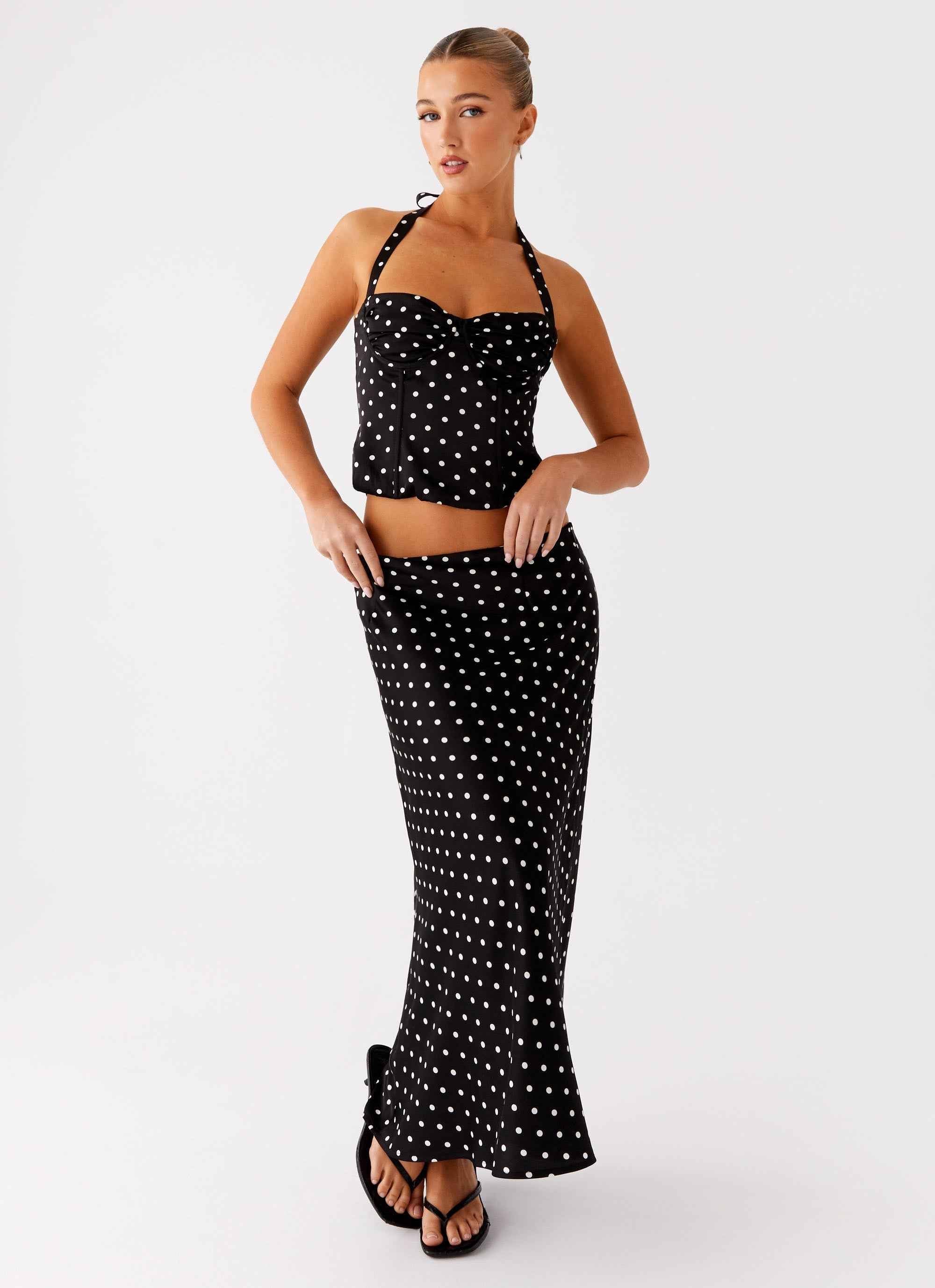 Breanne Midi Top - Black Polka Dot Corset