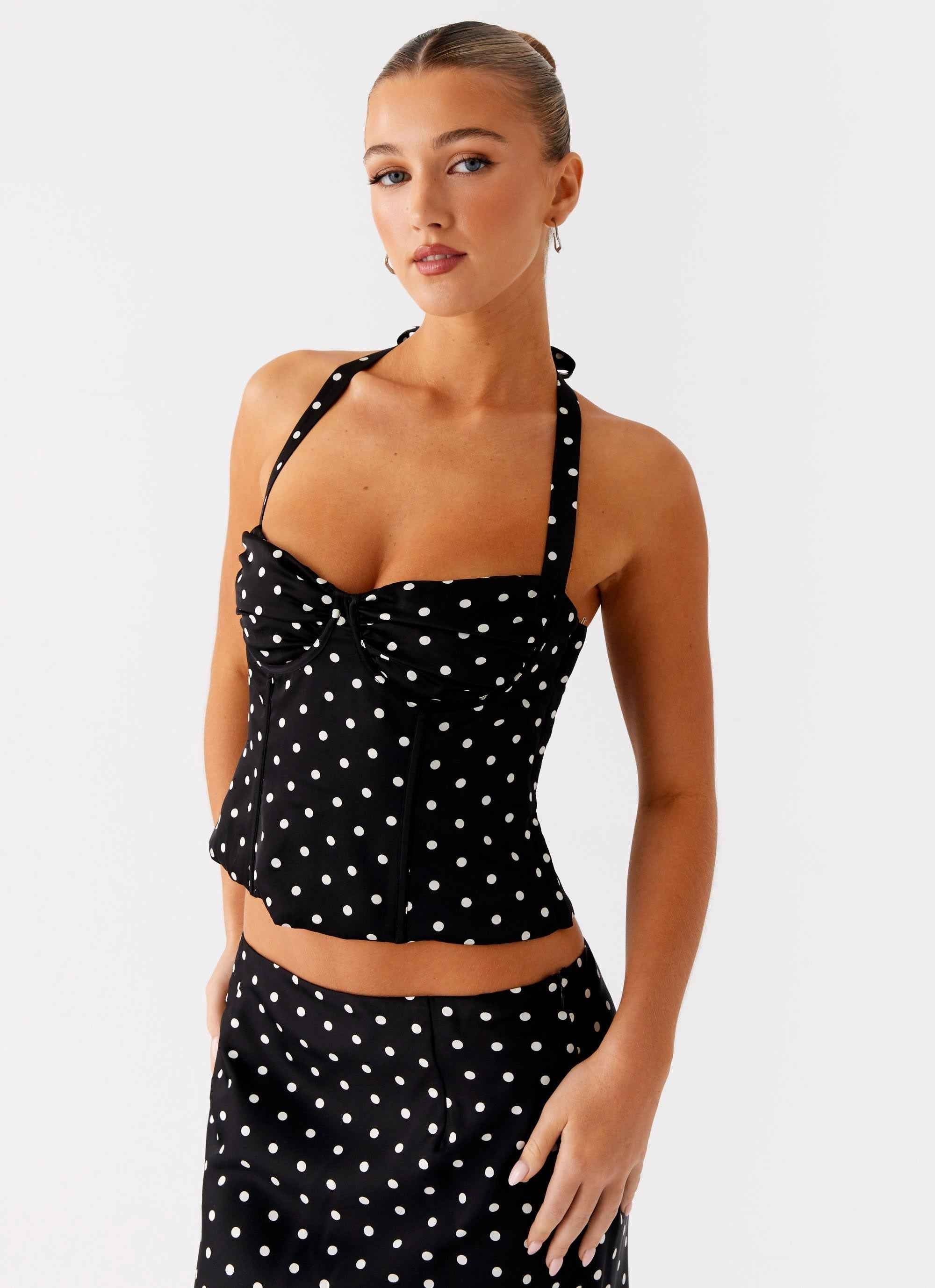 Breanne Midi Top - Black Polka Dot Corset