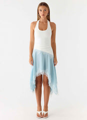 Brionee Midi Dress - Pale Blue Lace Trim