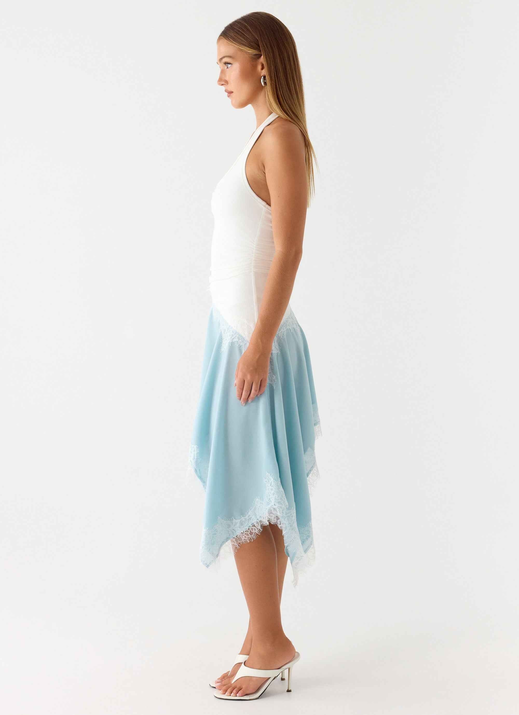 Brionee Midi Dress - Pale Blue Lace Trim