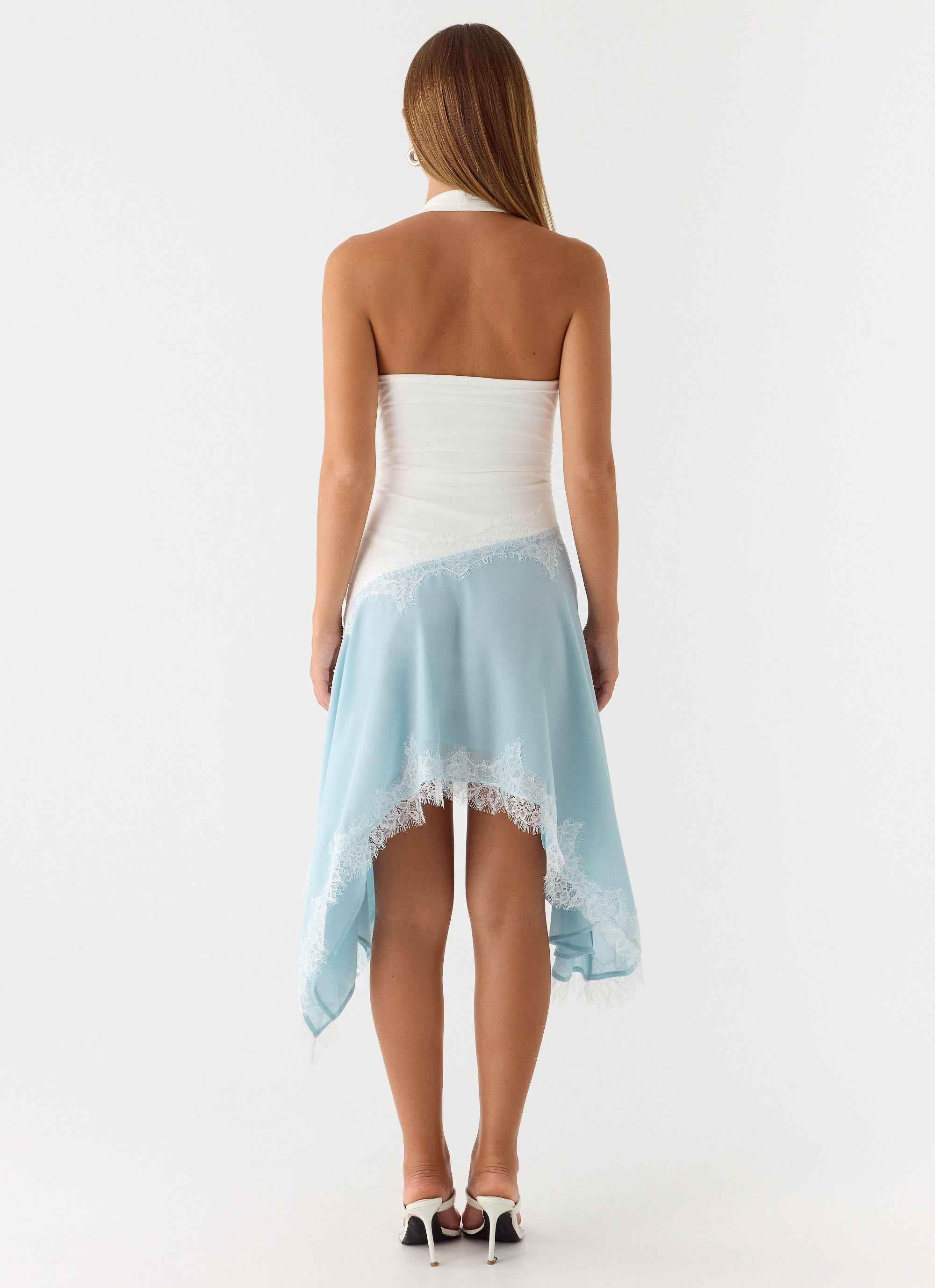 Brionee Midi Dress - Pale Blue Lace Trim