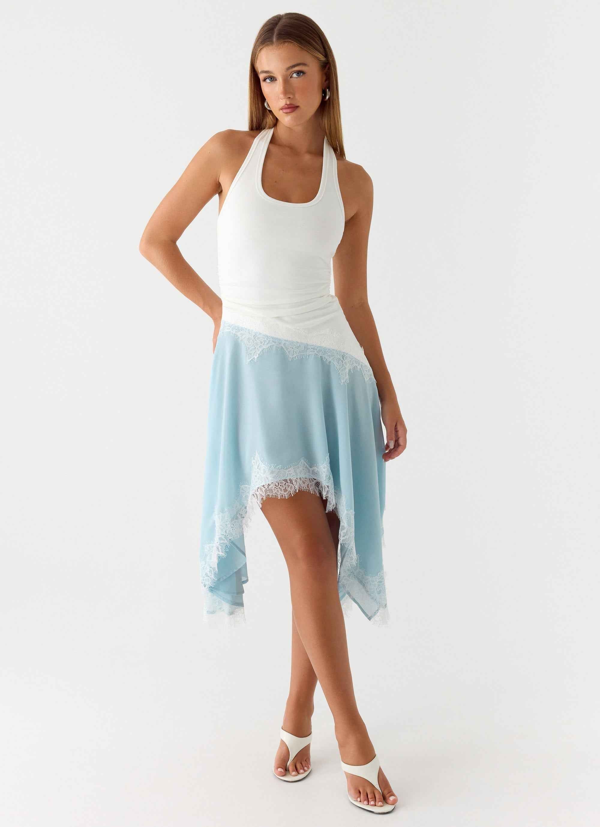 Brionee Midi Dress - Pale Blue Lace Trim