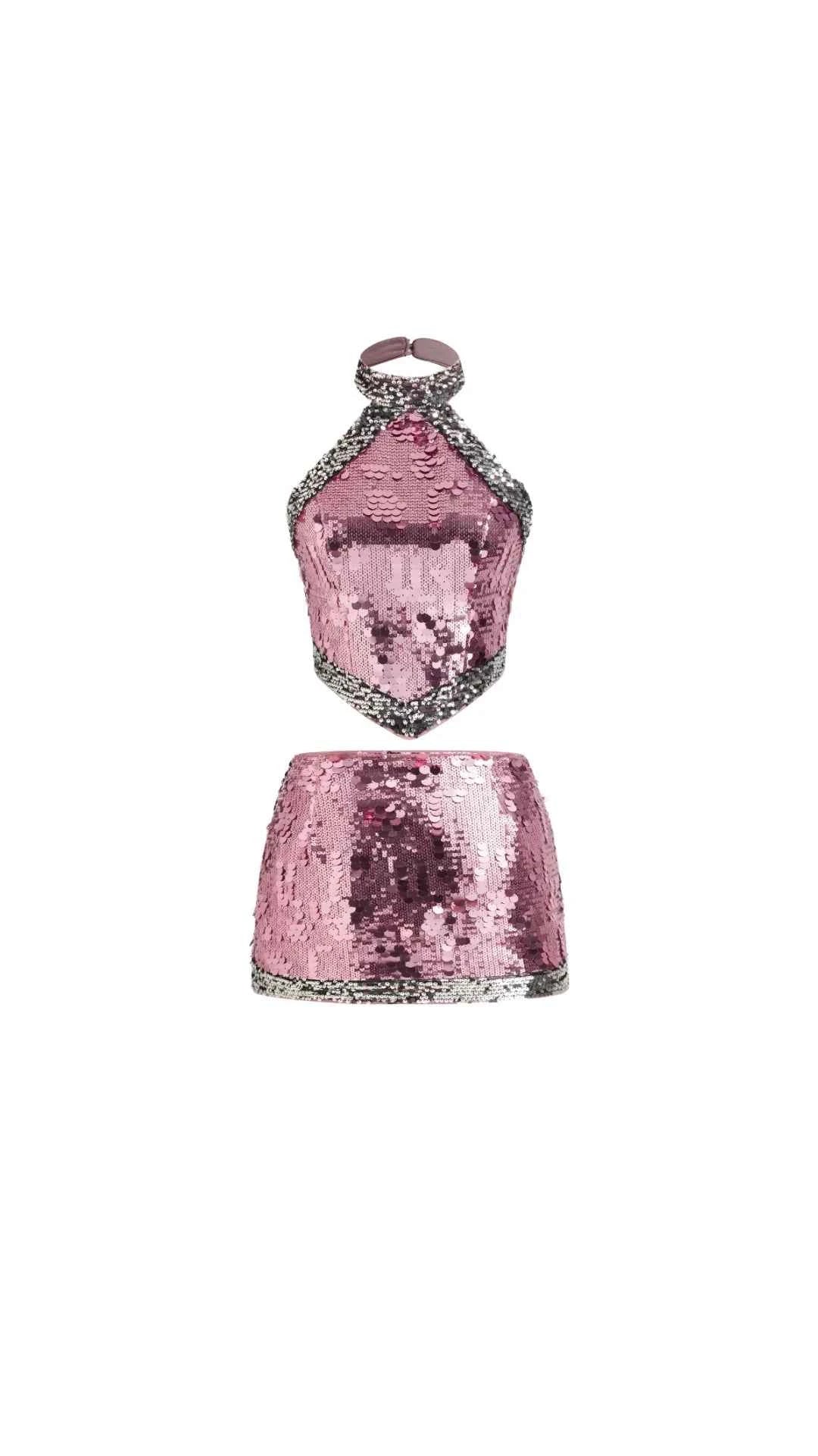 Aara Rose-Pink Glitter Two-Piece Set