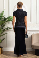 EMBELLISHED SATIN MAXI FORMAL EVENING DRESS