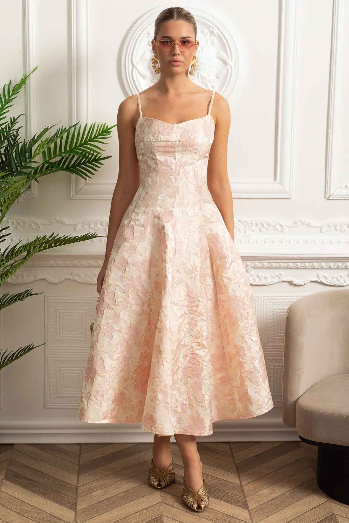 FLORAL FITTED MIDI PARTY COCKTAIL DRESS
