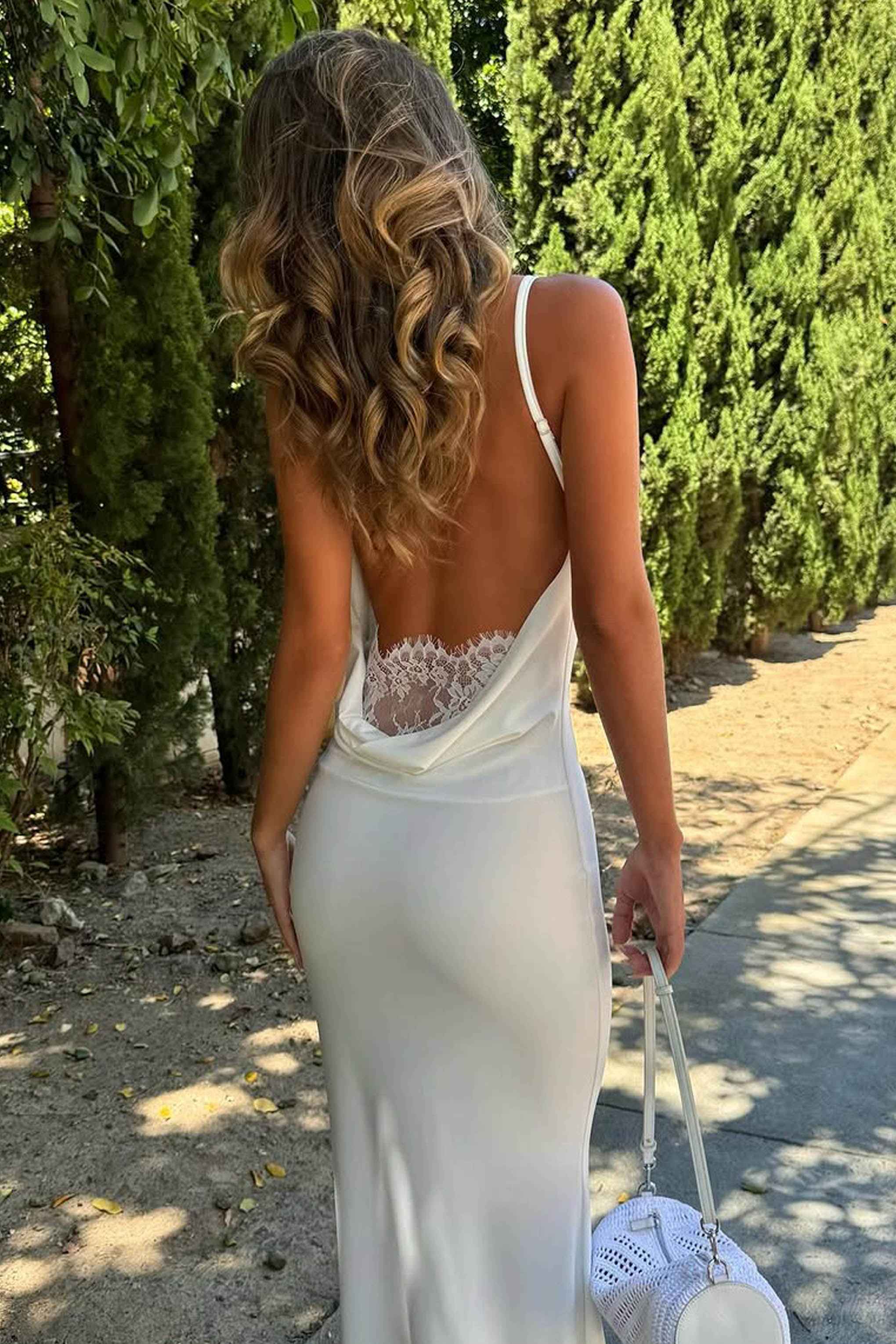 Francoise Maxi Dress - White Cowl Neck Lace