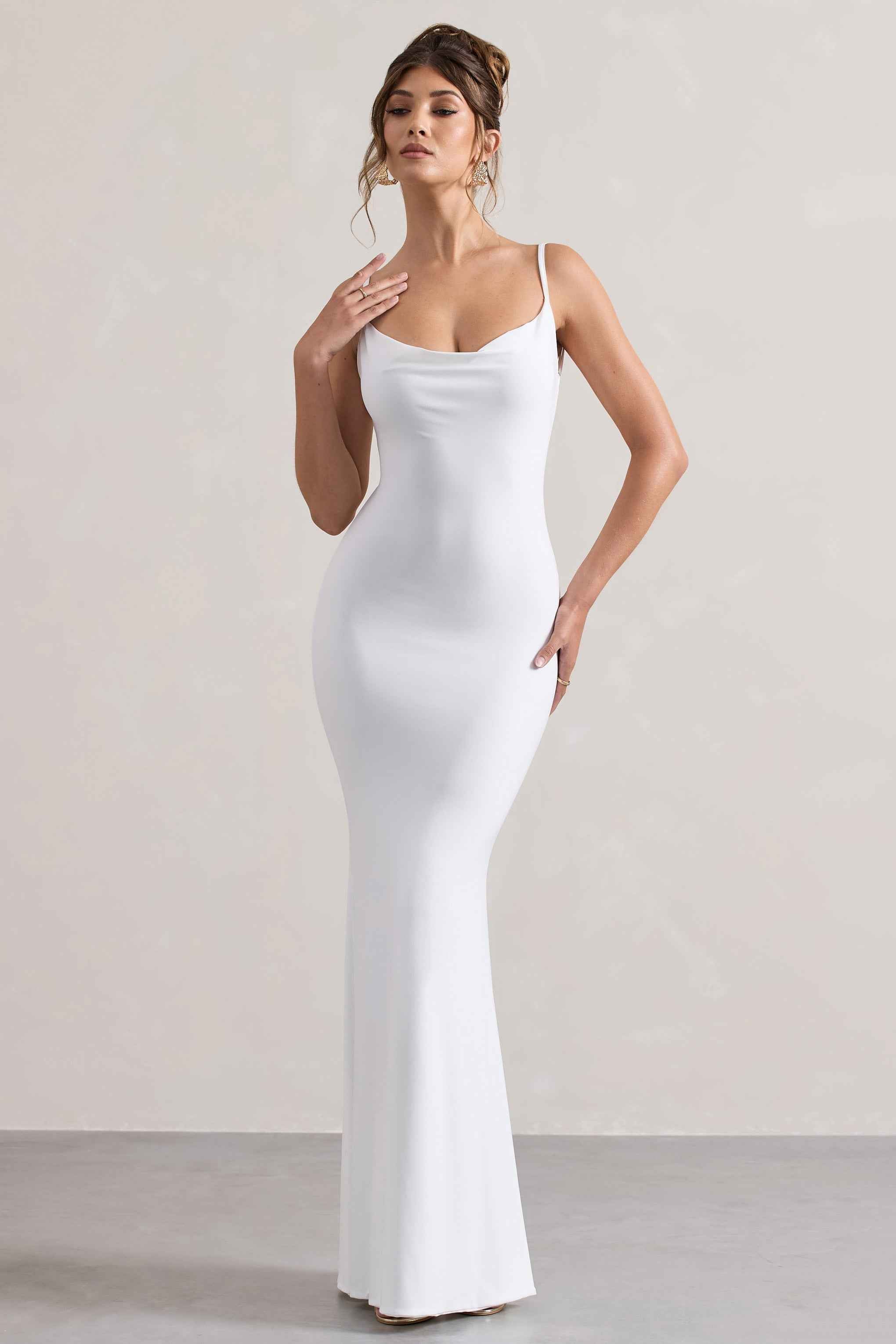 Francoise Maxi Dress - White Cowl Neck Lace