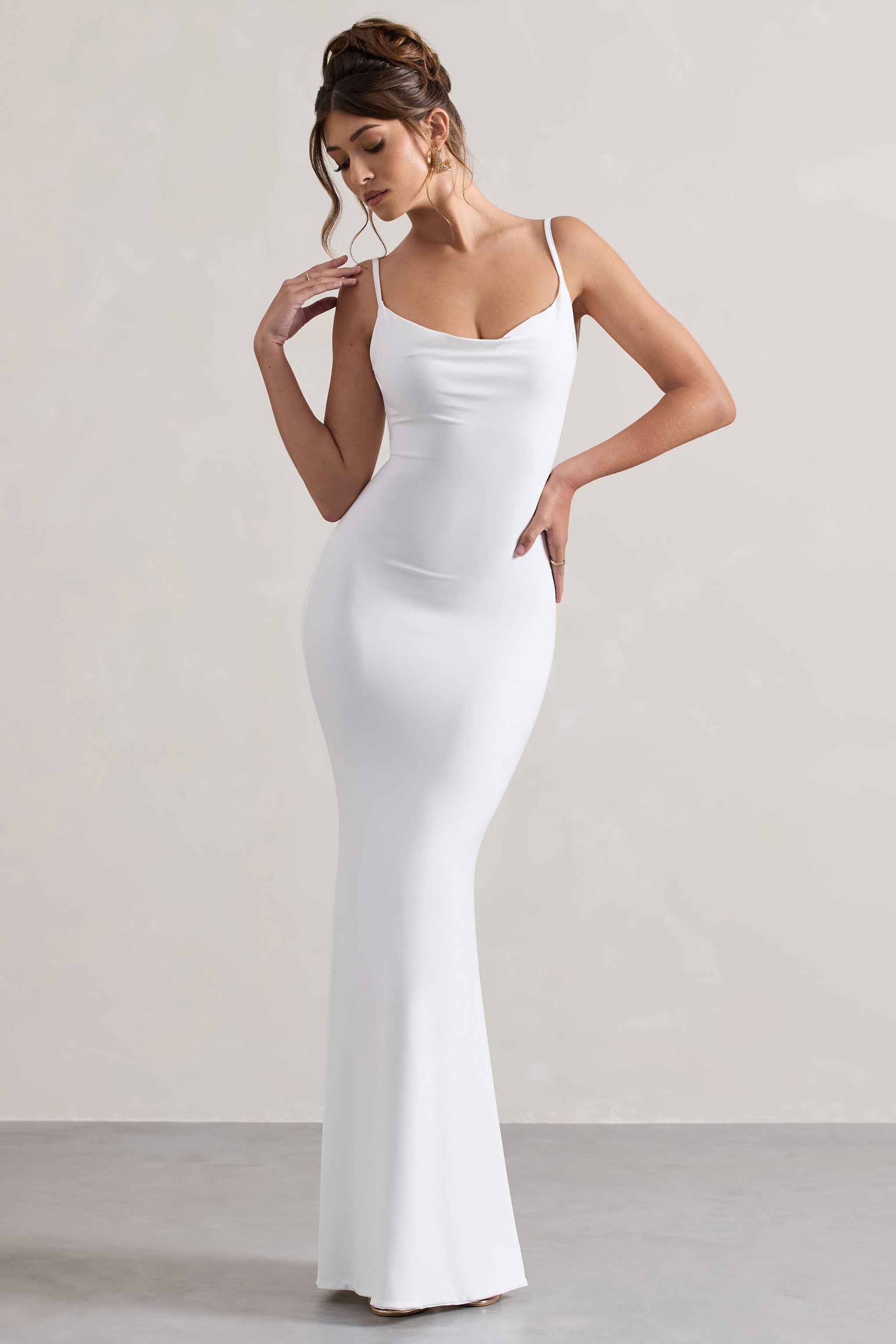 Francoise Maxi Dress - White Cowl Neck Lace