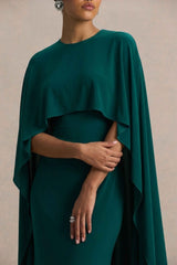 Padma Maxi Dress - Bottle Green Cape Sleeves
