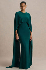 Padma Maxi Dress - Bottle Green Cape Sleeves