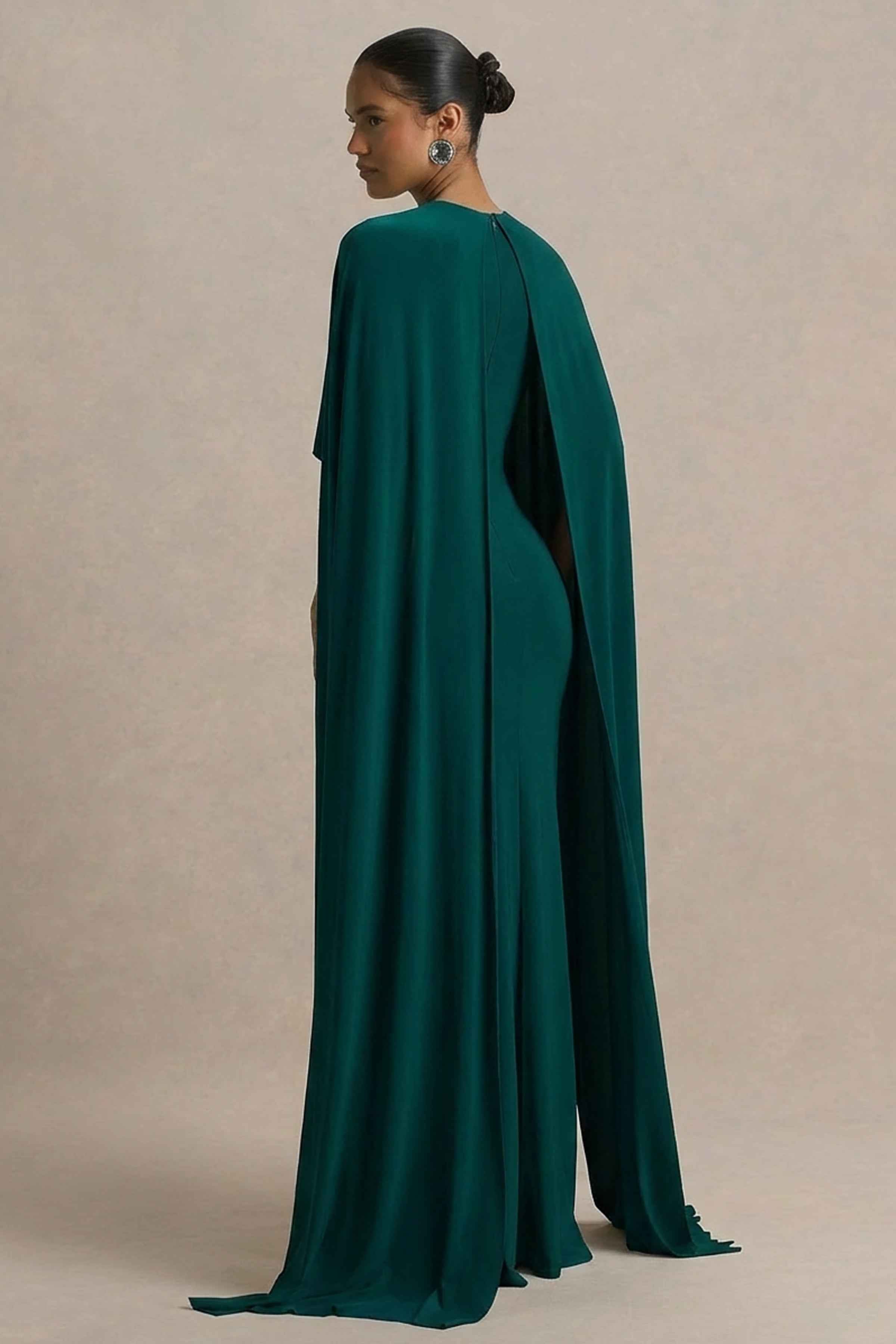 Padma Maxi Dress - Bottle Green Cape Sleeves