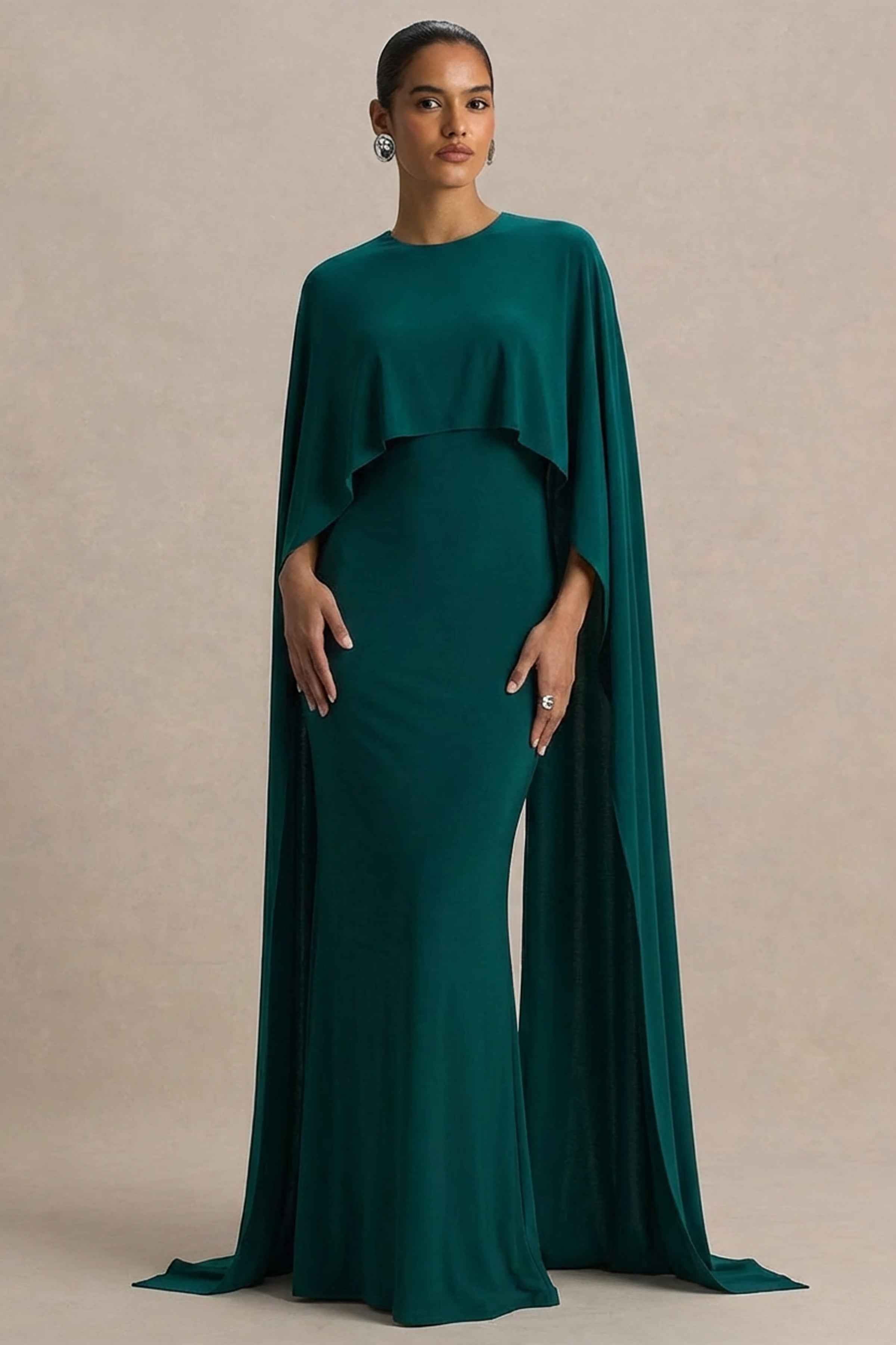 Padma Maxi Dress - Bottle Green Cape Sleeves