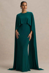Padma Maxi Dress - Bottle Green Cape Sleeves