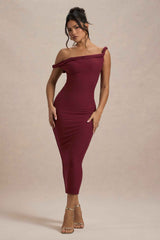 Salome Midi Dress - Berry Asymmetric Twisted Neckline