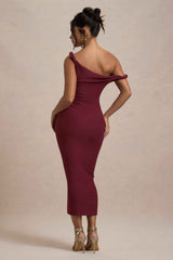 Salome Midi Dress - Berry Asymmetric Twisted Neckline