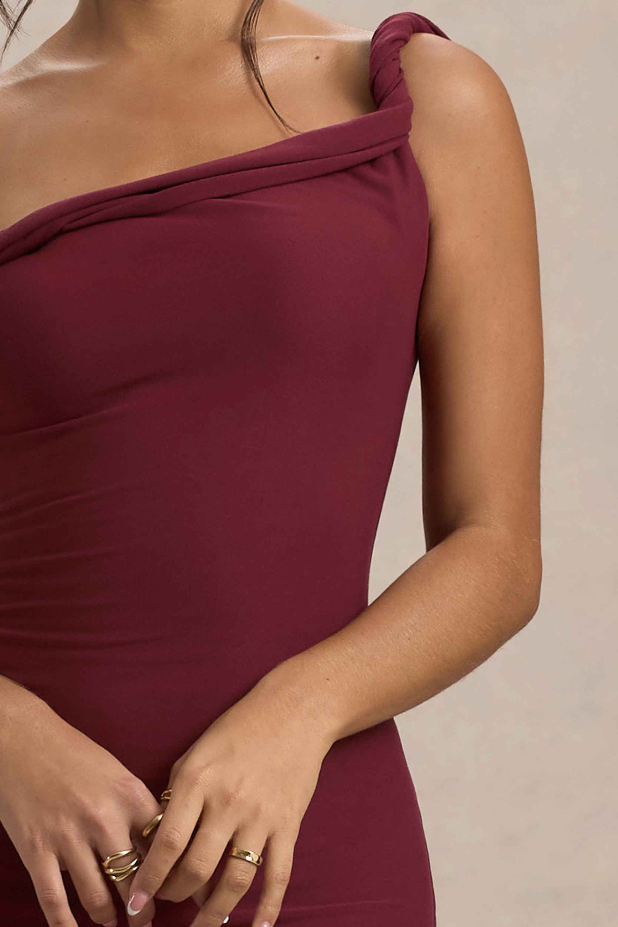 Salome Midi Dress - Berry Asymmetric Twisted Neckline