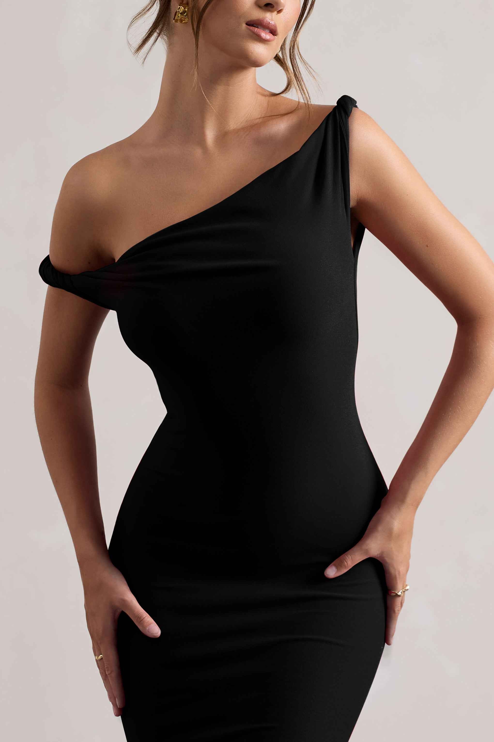 Lita Maxi Dress - Black Twisted Asymmetric