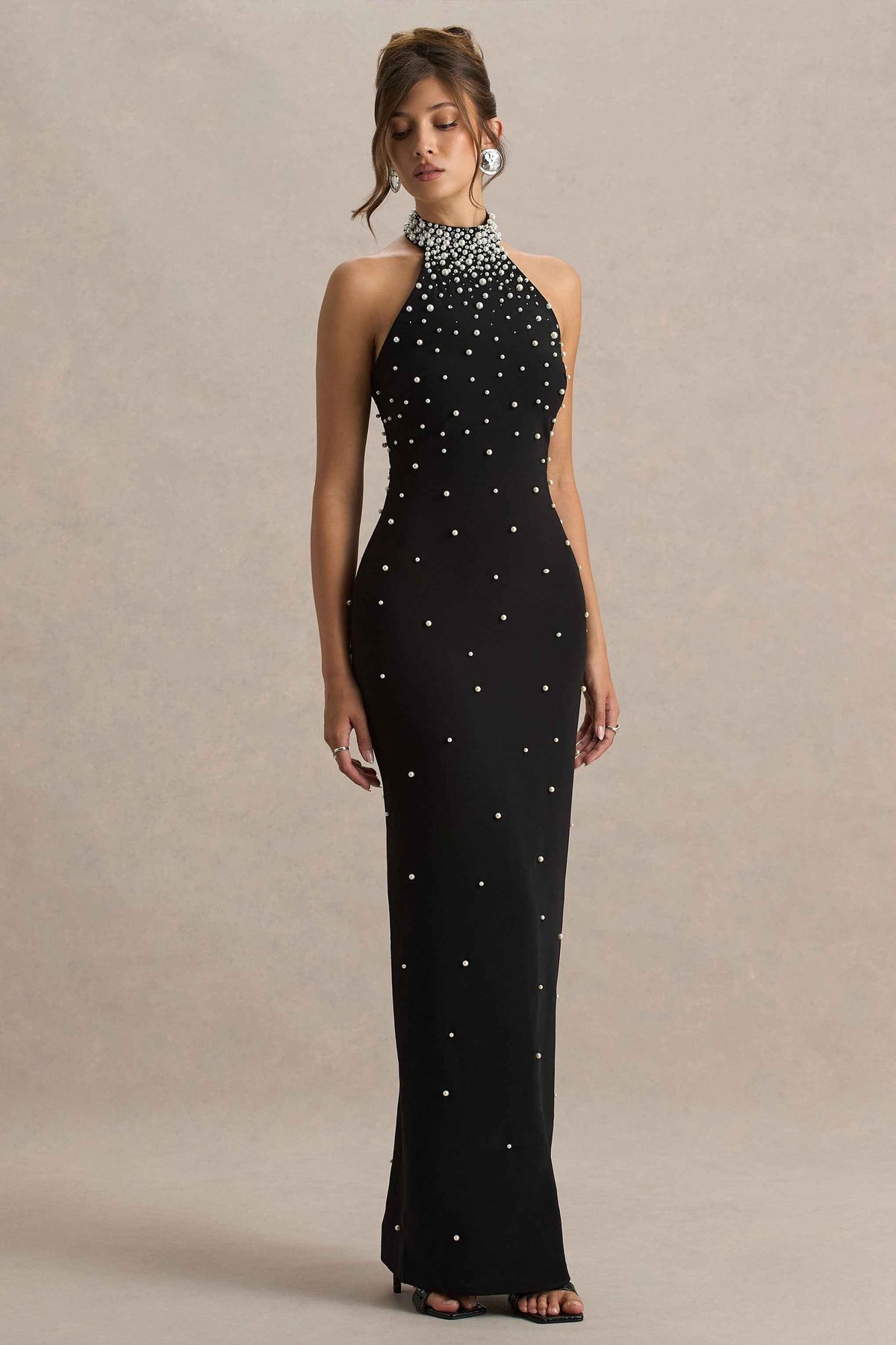 Dani Maxi Dress - Black Hand-Embellished Halter-Neck