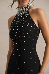 Dani Maxi Dress - Black Hand-Embellished Halter-Neck
