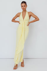 RUCHED HALTERNECK MAXI EVENING PARTY DRESS