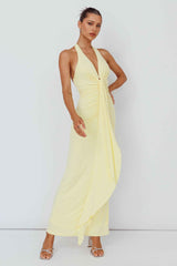RUCHED HALTERNECK MAXI EVENING PARTY DRESS