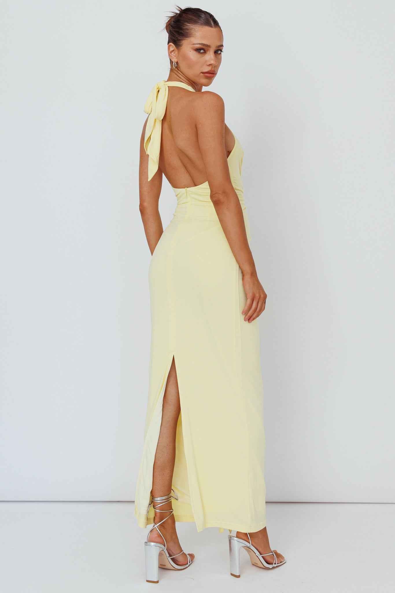 RUCHED HALTERNECK MAXI EVENING PARTY DRESS