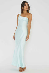 SATIN ONE-SHOULDER MAXI WEDDING GUEST DRESS