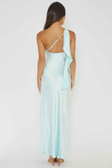 SATIN ONE-SHOULDER MAXI WEDDING GUEST DRESS