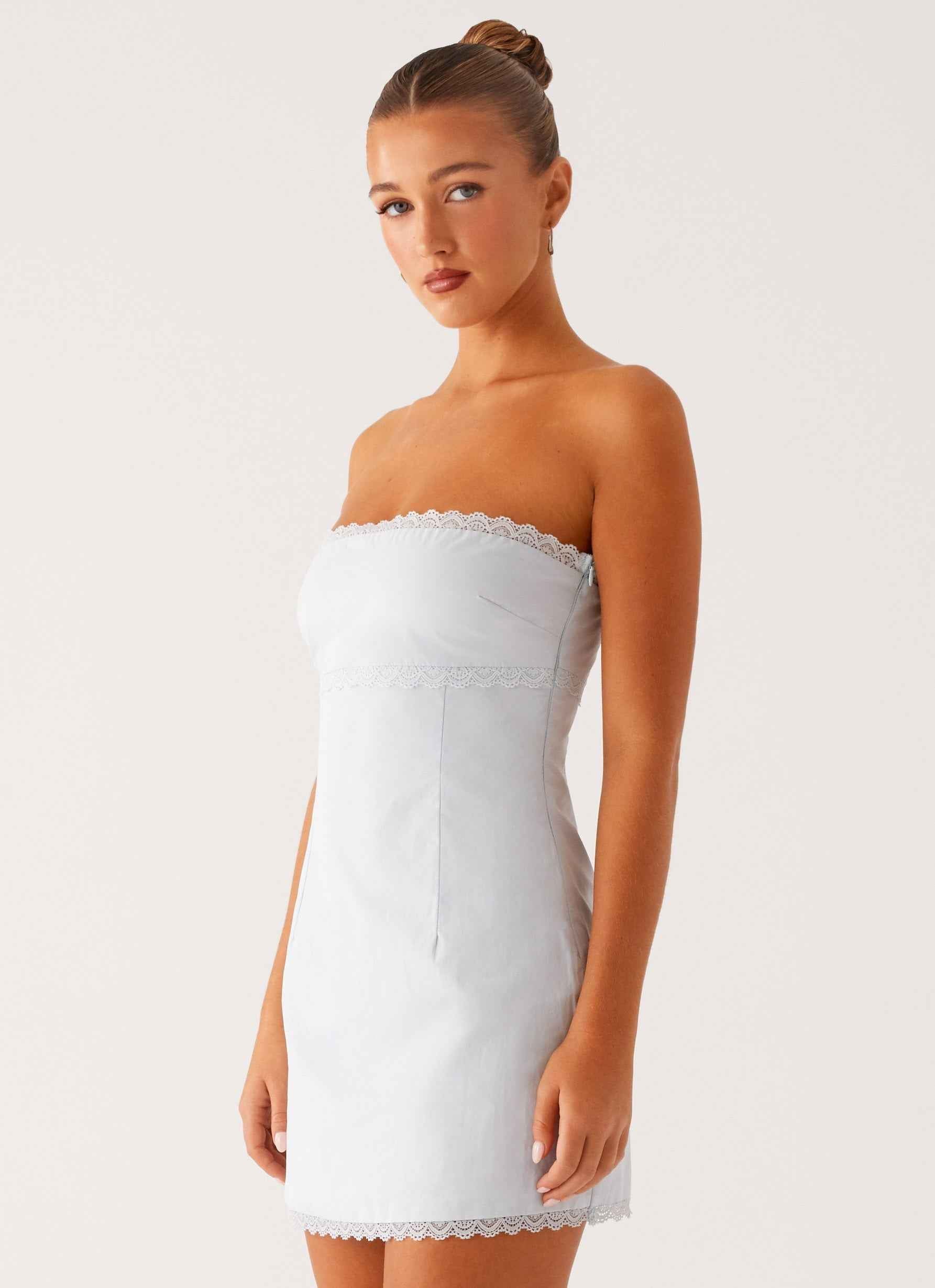 Cala Mini Dress - Blue Lace Strapless