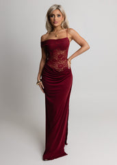 Captivated Heart Lace Maxi Dress - Burgundy