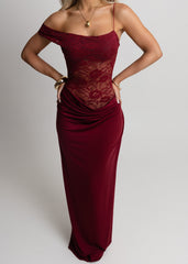 Captivated Heart Lace Maxi Dress - Burgundy