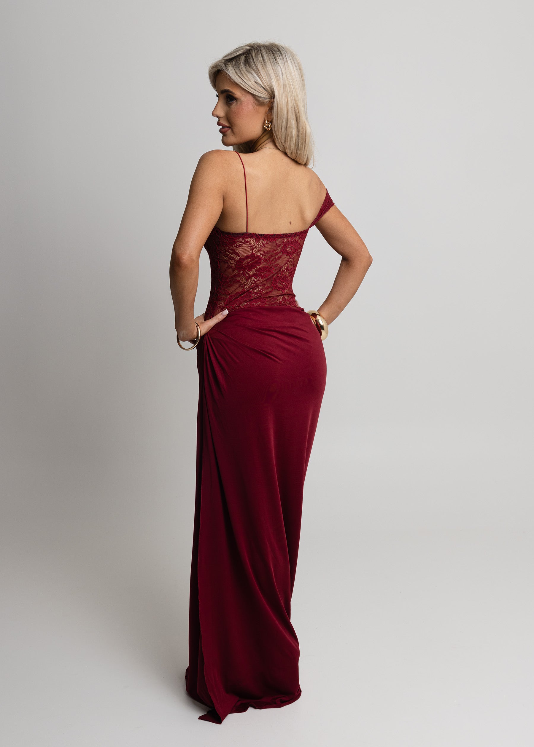 Captivated Heart Lace Maxi Dress - Burgundy